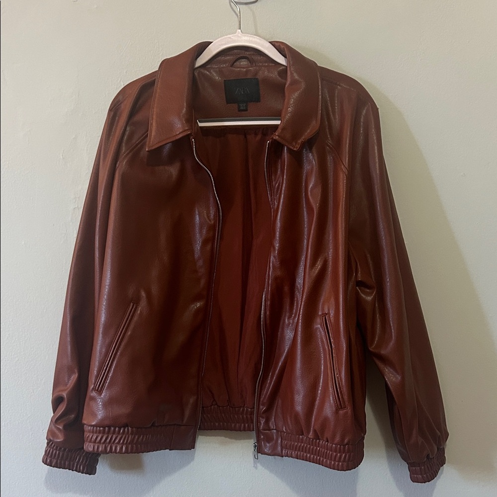 Zara Women's Rich Brown Leather Jacket like new